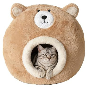 Cat Bed,Cute Warm Washable Cat Tent - Winter Bear Shaped Cats Nest Sleeping Place | For Kittens And Puppies Indoor And Outdoor Cold Weather Home Sleeping And Playing