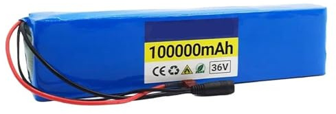 36V 100AH Lithium Ion Battery Pack with Charger and BMS, 10S3P Waterproof Lithium Battery Pack, Rechargeable Lithium-ion Battery for E-Bike Electric Bicycle 36V 100Ah,XT60+DC