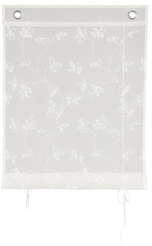 Bändchenrollo Öse Dolly bestickt Blätter ohne Bohren (BxH 60x140cm)