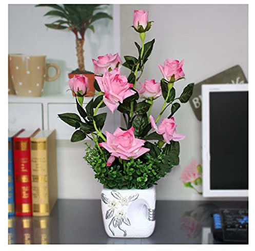 LBRTMED Fake Plants Artificial Rose Plant in Pot 1 Pack, Small Fake Plants Potted for Home Decor Faux Rose Flowers in Pots Bathroom Ornament Desk Decorations, Gold