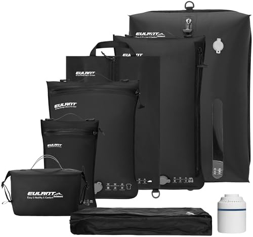 EULANT Lot de 6 Réutilisable Cubes de Compression Sous Vide pour Voyage,4 Sacs Sous Vide Etanches + 1 Sac à Chaussures + 1 Sac à Etanches, Organiseur de Sac de Voyage pour Bagage à Main