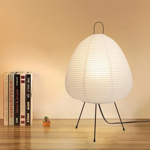 ELINKUME Japanische Papierlampe, Noguchi Stil Tischleuchte, Japanische Dekor Reispapier Laterne Lampe, Handgefertigte Akari Bodenleuchte, Weiße gemütliche Japandi Stil LAMPE für Wohnzimmer,Bedside