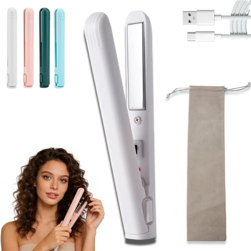 2 in 1 MINI Curling Iron, 2026 New MINI Glätteisen, MINI Lockenstab für Kurze Haare, Kleiner Haarglätter, Fast Heating, Travel Size USB Plug-in Powered Hair Curler Flat Iron for All Hair Types (A)