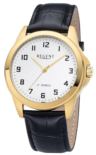 REGENT Herrenuhr Handaufzug Schwarz/Goldfarben F-1631