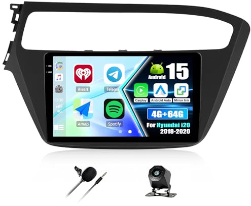 SIXTOP 4G+64G Autoradio Android per Hyundai i20 2018-2020 CarPlay Android Auto Mirror Link Schermo da 9 Bluetooth FM RDS Radio GPS WiFi Comandi al Volante EQ Telecamera Posteriore
