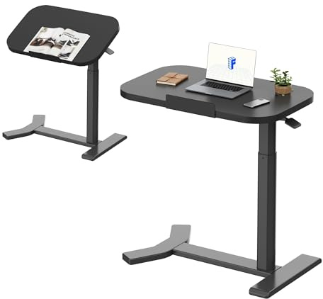 FLEXISPOT Overbed Table with Wheels, Adjustable Height Bedside Table, Rolling Laptop Desk for Bed Sofa, Small Standing Desk 60 x 40 cm, Mobile Computer Cart, H5 Black