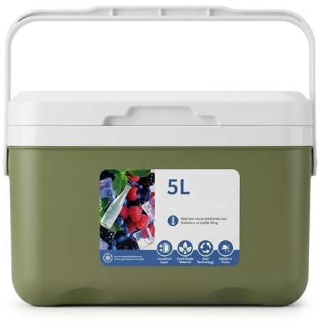 Nevera pequeña de 5 litros, hielera aislada para Uso Personal, Nevera portátil para Camping, Picnic, Playa y Almacenamiento de Alimentos al Aire Libre, Verde