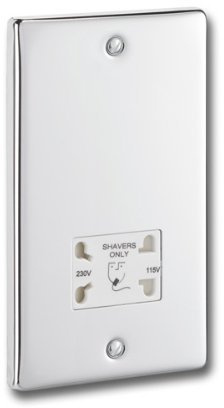 Greenbrook P17C Chrome Shaver Socket Supply Unit 115/230V AC Dual Voltage Output (Polished / Shiny Chrome)
