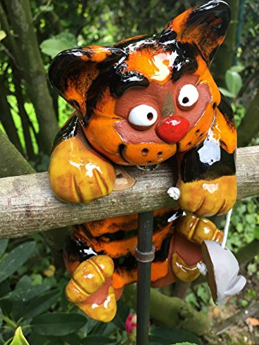 TOMENGBEIAABBCC FVLFIL Keramik Gartenstecker Gartenkugel Blumenstecker Beetstecker Katze mit Maus 20 cm frostfest