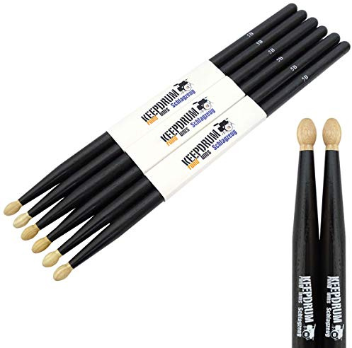 keepdrum 5BB Black American Hickory Drumsticks Schwarz 3 Paar