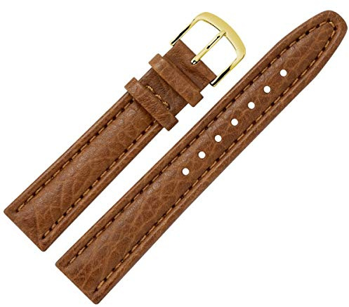 MARBURGER Uhrenarmband 20mm Leder Braun Gold Buffalo Prägung Mit Naht - Montage Set 7862032000220