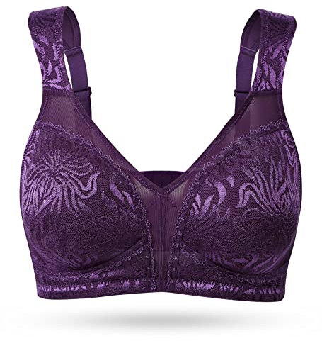 WingsLove Women's Full Cup Minimizer Bra Wide Straps Non-Wired No Padding Bra Comfort Plus Size (Purple 44DD)