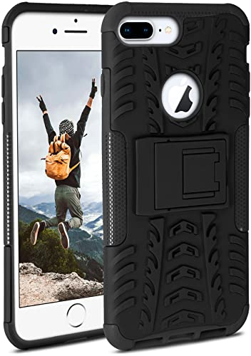 ONEFLOW Tank Case für iPhone 7 Plus/iPhone 8 Plus Hülle Outdoor, stabile Panzerhülle mit Kamera und Display Schutz, sichere Handyhülle, TPU Handy Schutzhülle mit Ständer, Schwarz