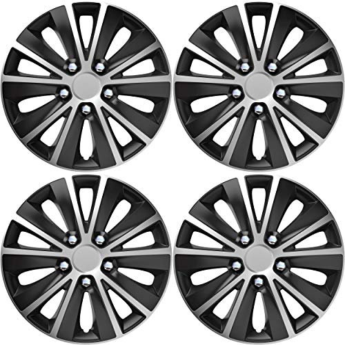 Versaco Car Wheel Trims RAPIDENCBS15 - Black/Silver 15 Inch 10-Spoke - Boxed Set of 4 Hubcaps - Includes Fittings/Instructions