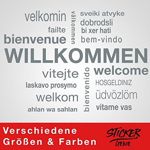 HERZLICH WILLKOMMEN Wandtattoo Sticker Aufkleber Wandaufkleber wiederablösbar (75cm (B) x 52cm (H), Grau)