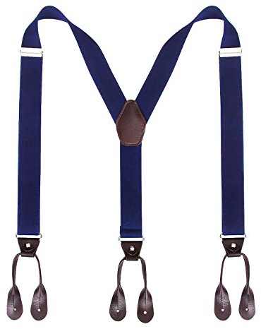 Kajeer Herren Schaltflächen Hosenträger Breit Elastisch - 35mm Y Form Längenverstellbar Hosenträgers (Navy Blau)