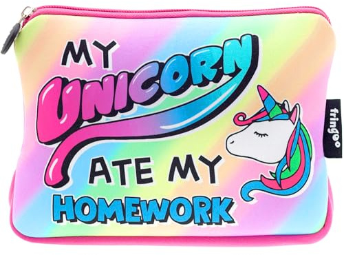 Fringoo® Girls Boys Pencil Case Large Stationery Pouch Funny Cute Kids Unicorn Neoprene Zipper Closure School Accessories Pen Box 22 x 15 cm (Unicorn Ate - Neoprene Pencil Case)