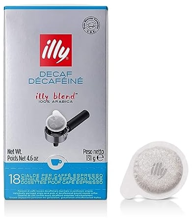 illy Coffee - ESE Coffee Pods - Decaf Coffee - Medium Roast - 100% Arabica Coffee - Compatible with ESE Coffee Machines - Individually Wrapped Decaffeinated Coffee Pods - 18 ESE Pods