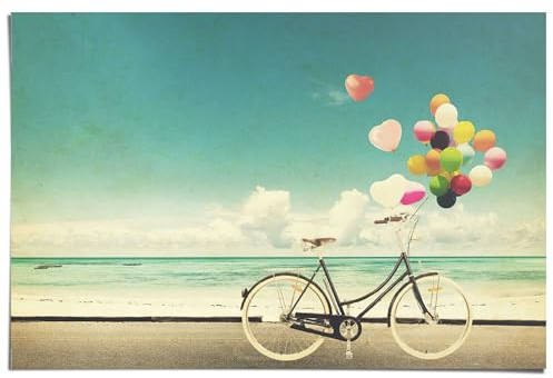 REINDERS Poster, Luftballon Fahrrad, Schlafzimmer, Poster, Wanddeko, Room Decor, 150 gr. glänzend Bilderdruckpapier, Blau, 61x91,5cm