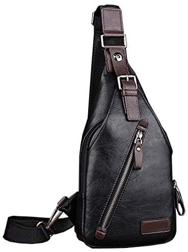 Hebetag Leder Sling Bag Wandern Daypack für Männer Frauen Outdoor Reisen Camping Angeln Crossbody Schulter Brust Rucksack Rucksack, Schwarz
