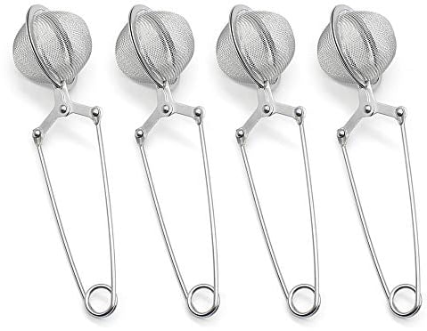 KiKiHong 4 Pcs Ball Shape Tea Strainer, Stainless Steel Tea Infuser Strainer Mesh Tea Filter with Handle for Loose Leaf Teas and Mulling Spices
