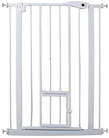 XhuangTech Auto Close Baby Gate with Small Cat Door 29-43 Metal Pet Gate for Stairs Doorway Hallway Kitchen Pressure Mounted No Drill Includes 5-Inch Extension Kit (29-32)