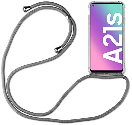 Hülle Kompatibel mit Samsung Galaxy A21s | Handykette Smartphone Halskette Hülle mit Band | Handyhülle mit Kordel zum Umhängen Kompatibel für Galaxy A21s | Grau
