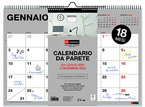 MIQUELRIUS - Wandkalender 2021-2022 Italienisch - 18 Monate (Juli 2021 - Dezember 2022), A4 Größe 29,7 x 21 cm, Basic, Italienische Sprache