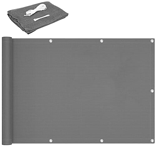 CHBIN Sichtschutz 0.9x10m Zaunblende Schattiernetz Leicht Transparent Wind mit Ösen, Nylon Kabelbinder und Kordel für Outdoor Garten Terrasse, Hellgrau