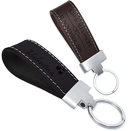 CHRISCK design Personalisierter Leder Schlüsselanhänger Lederband - Edle Gravur auf Echtleder - Geschenk Männer & Frauen - Vatertagsgeschenk Papa Geschenkidee für Ihn Geburtstag Jahrestag