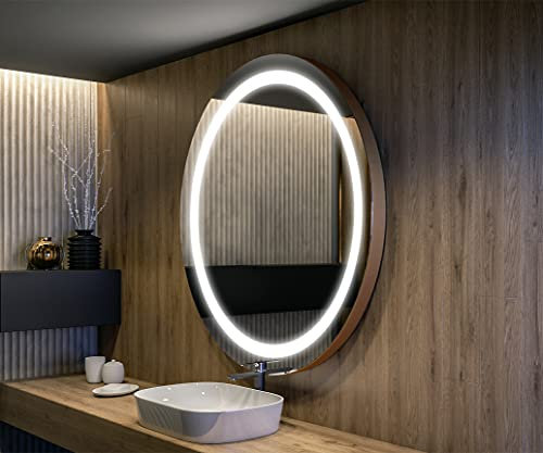 Artforma Runder Badspiegel mit LED-Licht - Ø 650 mm - Wandmontage beleuchtet - Maßgeschneidert - mit Abdeckung - L33