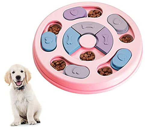 Elezenioc Dog Puzzle Slow Feeder Toy,Puppy Treat Dispenser Slow Feeder Bowl Whelp Toy,Dog Brain Games Dish with Non-Slip, Improve IQ Puzzle Bowl for Puppy (Pink)