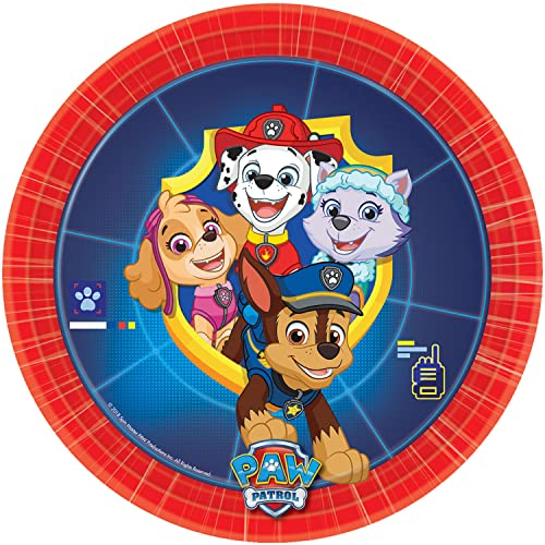Amscan 9903826-66 - Teller Paw Patrol, 8 Stück, Durchmesser 18 cm, Papier, Pappteller, Party-Teller, Einweggeschirr, Kindergeburtstag