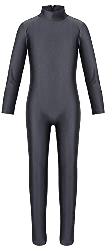 Hansber Kinder Mädchen Ganzkörperanzug Gymnastikanzug Bodysuit Ganzkörper Body Ballett Trikot Turnanzug Tanzbody Sportwear Dunkelgrau 140-152