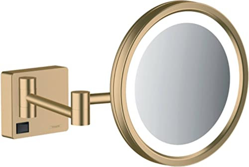 hansgrohe AddStoris - Kosmetikspiegel mit LED-Beleuchtung, Schminkspiegel mit Beleuchtung, Rasierspiegel mit 3-fach Vergrößerung, Brushed Bronze, 41790140