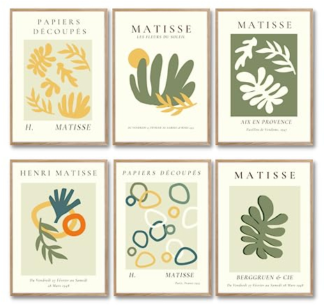 ZoeyAustin® 3 Doppelseitiges Kunstdruck Poster Set, Ohne Rahmen, DIN A3 (30cm x 42cm), Stilvolles Wandposter, 3 Wandbilder, Beidseitige Bilder (Matisse 2)