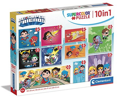 Clementoni - 20272 - Supercolor Puzzle 10 In 1 Dc Comics - Kinderpuzzle 10 in 1 (3x18, 4x30, 2x48 und 1x60 Teilen) - Puzzle Für Kinder Ab 4 Jahren, Made In Italy
