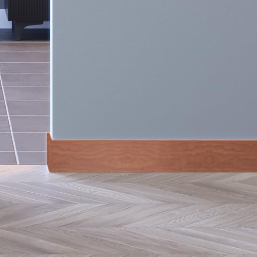 Porte Italiane, Zoccolino Battiscopa Passacavi in HDF, Resistente all'Acqua, Ideale per Pavimenti in Laminato, Ceramica e Resina, Prezzo/Quantità al Metro Lineare, Misura 12x90 mm, Ciliegio