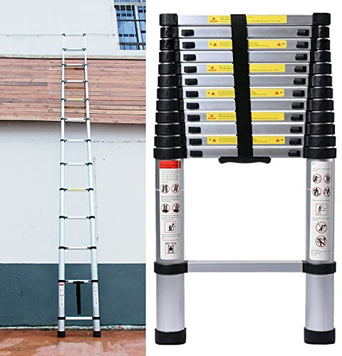 2.6 m Extendable Telescopic Ladder, Robust Aluminium Loft Ladder, Multi-Purpose Ladder with 9 Rungs, 150 kg Load Capacity, EN131