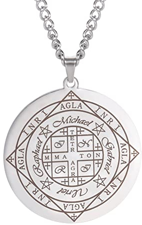VASSAGO Erzengel Sigil Talisman Anhänger Halskette Edelstahl Siegel des Erzengels Michael/Gabriel/Raphael/Uriel Amulett Anhänger Schmuck Geschenk für Damen Herren