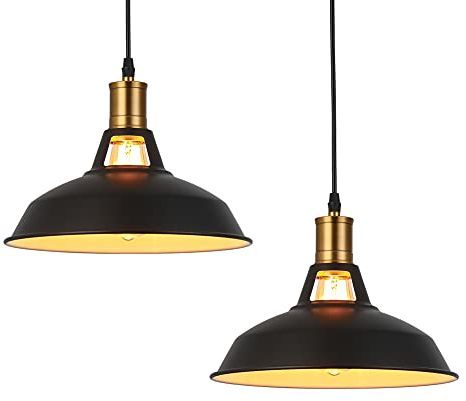 MAXDUYU 2 Stücke Retro Pendelleuchte, Hängelampe Vintage Industrial Style Schwarz Metall Deckenleuchte E27 Fassung Hängeleuchte für Esszimmer Küche Restaurant,Ø27cm… B0B38FV4J6