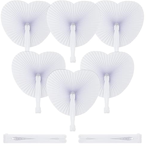G2PLUS Herz Handfächer Hochzeit, 24 Stück Papier Faltfächer, Weiß Herz Hochzeit Handfächer, Klein Faltbarer Fächer als Hochzeitsdeko oder Giveaway für Gäste