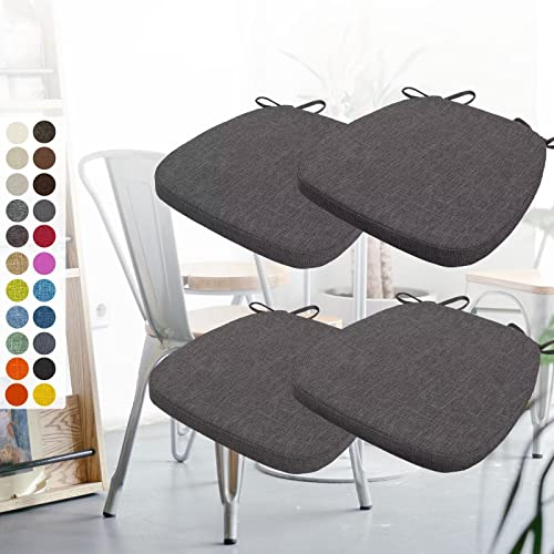 4er Set Stuhlkissen 40x38x3cm mit Bändern,Waschbare Sitzkissen Rutschfest,Stuhlauflage Stuhlpolster Sitzkissen,Abnembar Bezug Mit Reißverschluss,Ideal für Zuhause Büro Küche Esszimmer,Kaffee grau
