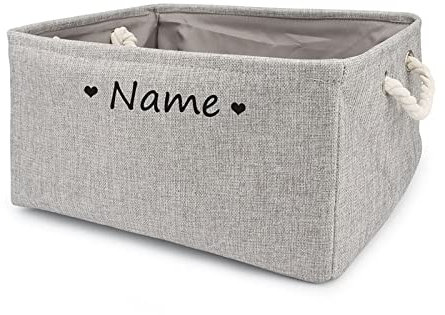 TONYFY Aufbewahrungsbox für Hundespielzeug, mit Personalisierbarem Namen des Haustieres, Behälter für die Organisation von Hundekleidung, Hunde Katzen zubehör und Haustierbedarf (Herz Grau)