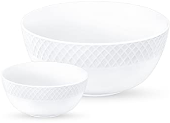 Wilmax | Salatschalen - 6 Stück + 1 Stück | Porzellan | Weiß | Elegant | Zeitlos | Prägemuster | Für Snacks | Vergilbungsfrei | Spülmaschinenfest | Ideal im Set | Geschenkbox | Zum Verschenken