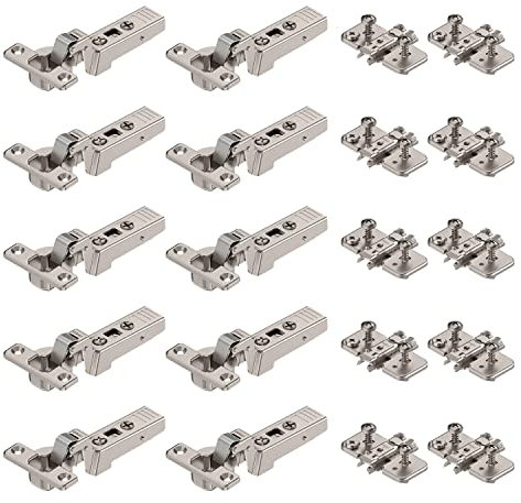 10 x siwitec Blum CLIP top 94° Minischarnier zum Anschrauben mit Feder, Softclose, vernickelt, Innenanschlag, inkl. Exzenter-Kreuzmontageplatten