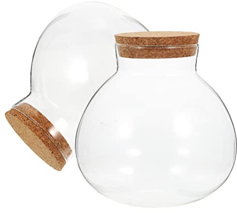 Botella EcolóGica De Vidrio Con Tapa De Corcho 2 Piezas Tarro Decorativo Para Terrario De Plantas Suculentas Micropaisaje Y DecoracióN De Hogar 10X11Cm