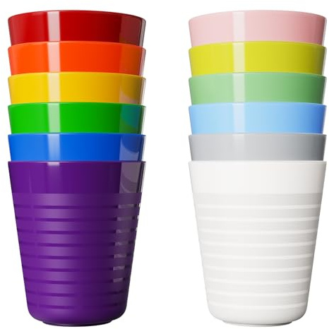 Muulaii Set of 12 Kids Plastic Cups- 8 oz Children Drinking Cups Reusable Unbreakable Plastic Stackable Water Tumblers for Kids & Toddlers Bright Colored- Dishwasher and Microwave Safe