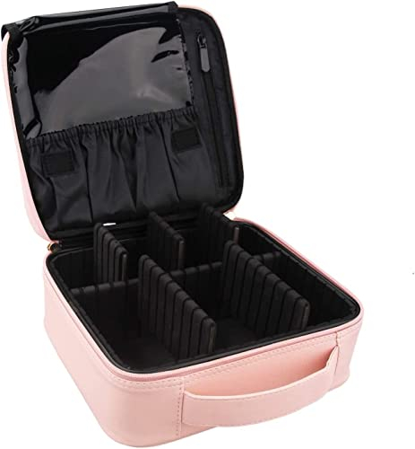 ANBOWEI Reise Kosmetiktasche Portable Rosa Make-up Tasche, Professionelle Schminktasche, Kosmetiktasche mit Fächern, Make-up Travel Bag Kosmetika Aufbewahrung mit Make-up-Pinsel Halter