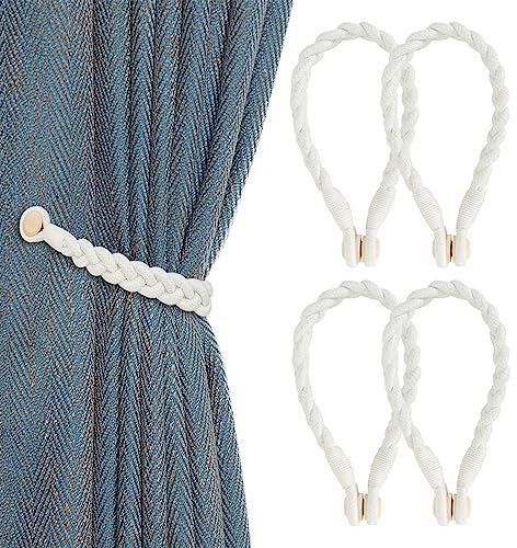 Vorhang Binder Magnet, 4 Stück Curtain Rope Buckle Vorhang Raffhalter, Weben Vorhang Halter Vorhanggurte, Raffhalter für Gardine, Vorhang Band Gardinenhalter für Haus Hotel Café Vorhänge Dekor, Weiß